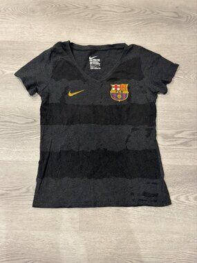 Nike FC Barcelona Luis Suárez 9 Gray Women's V-Neck T-Shirt Size M FCB Crest